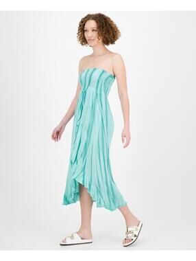 38$ Raviya Straight Neckline Smocked Midi Dress Cover-U Womens Size XL Turq Aqua
